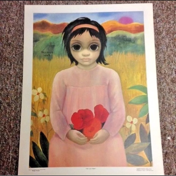 VTG 1965 Big Eyes Margaret Walter Keane Lithograph Ethnic Print Midcentury - Picture 1 of 7